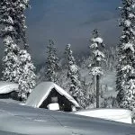 Bakhmaro snow covered cabins on a Cat skiing trip in Georgia