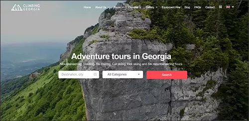 Screenshot of Climbing Georgia website - they organise Georgia outdoor adventure