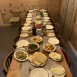 Georgian table full of traditional food after a day of skiing